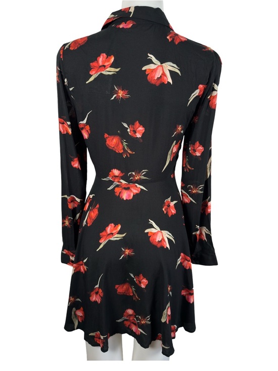 Zara  Dolly Black & Red Poppies Dress Fit and Flare Long Sleeve Shirt Dress XS - Picture 4 of 12